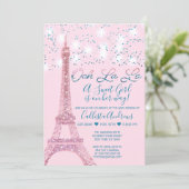 Pink Paris Eiffel Tower Glitter Lights Baby Shower Invitation (Standing Front)