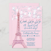 Pink Paris Eiffel Tower Glitter Lights Baby Shower Invitation (Front/Back)