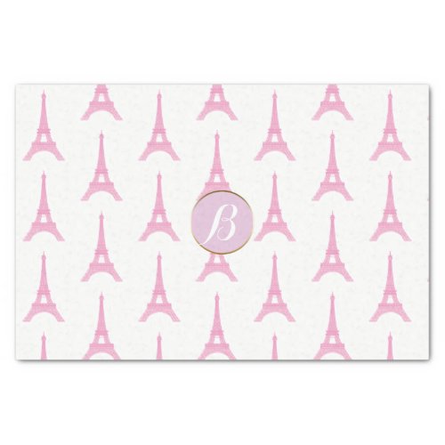 Pink Paris Eiffel Tower Monogram Modern Party Tissue Paper