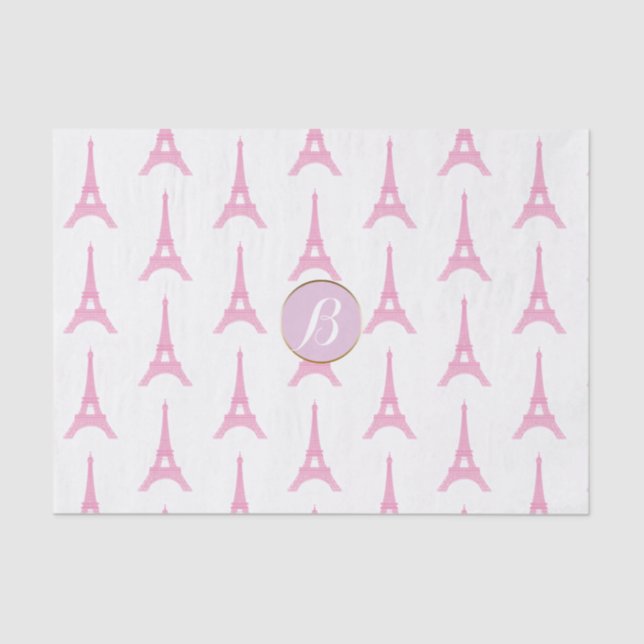 Pink Paris Eiffel Tower Monogram Modern Party Tissue Paper (Front)