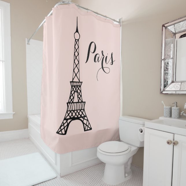 Pink Paris Eiffel Tower Shower Curtain Bath Decor (In Situ)