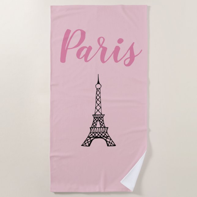 Pink Paris Eiffel Tower Summer Pool Beach Towel (Front)