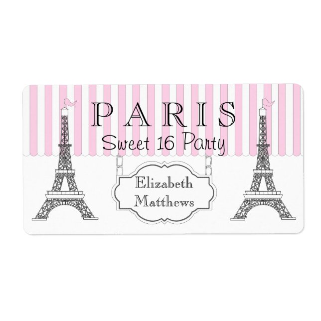 Pink Paris Eiffel Tower Sweet 16 Name Label (Front)
