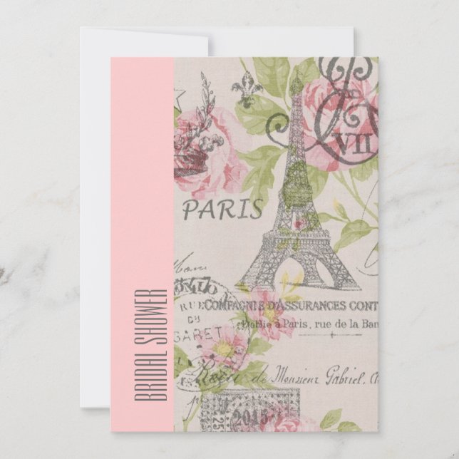 pink paris eiffel tower vintage bridal shower invitation (Front)