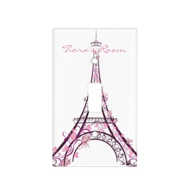 Pink Paris Floral Eiffel Tower Light Switch Cover (Front)