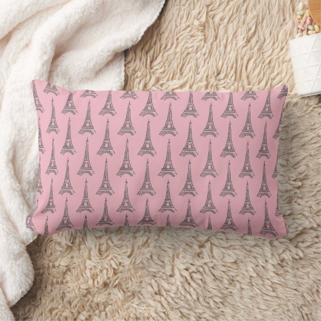 Pink Paris French Grey Eiffel Tower Throw Pillow (Blanket)
