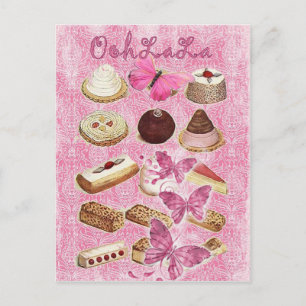pink Paris french pastry cupcake cookies Postcard