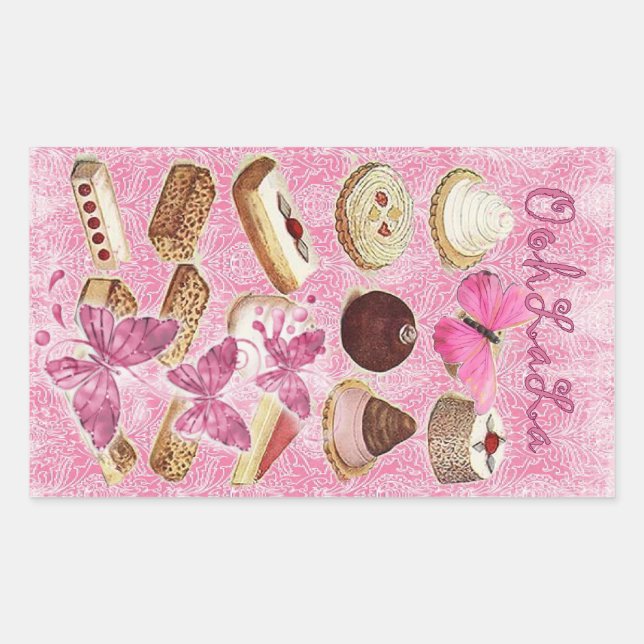 pink Paris french pastry cupcake cookies Rectangular Sticker (Front)