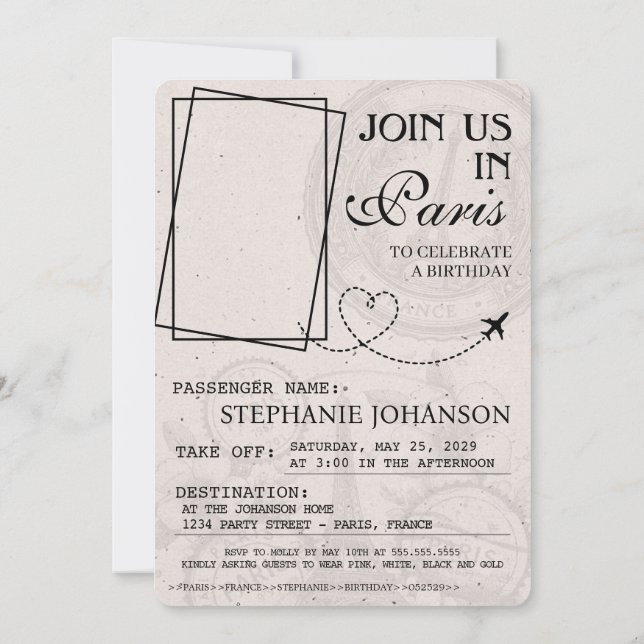 Pink Paris Passport Party Invitation (Back)
