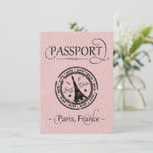 Pink Paris Passport Save the Date Card (Standing Front)