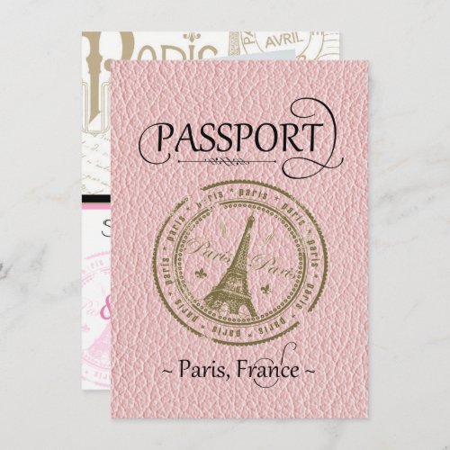 Pink Paris Passport Save the Date Card