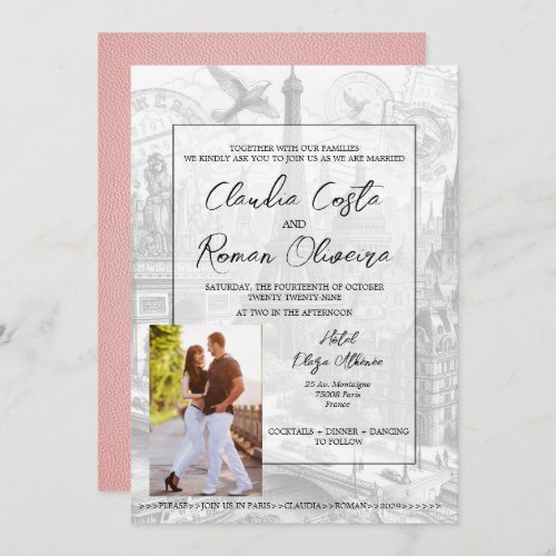 Pink Paris Passport Wedding Invitation