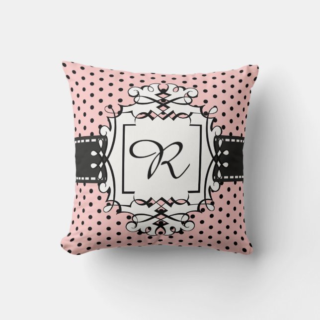 Pink Paris Polka Dot Fantasy Retro Style Pillow (Front)