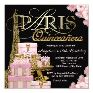 Pink Paris Quinceanera Card
