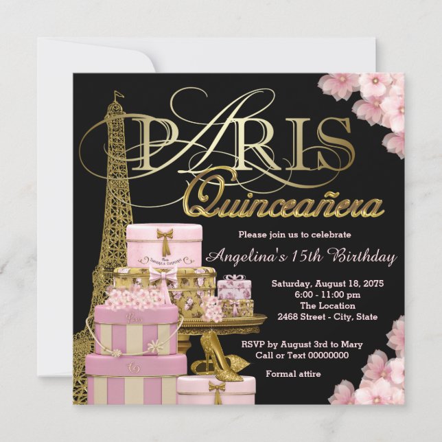 Pink Paris Quinceanera Invitation (Front)