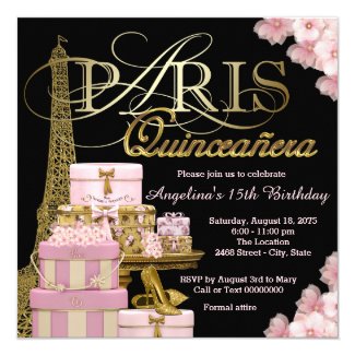 Pink Paris Quinceanera Invitation