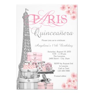 Pink Paris Quinceanera Invitation