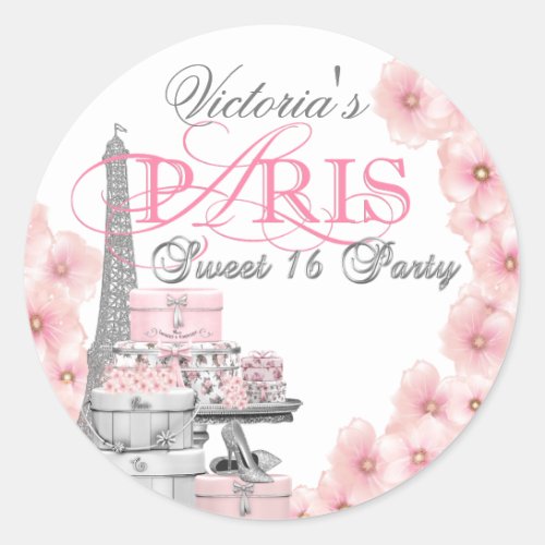 Pink Paris Sweet 16 Birthday Party Classic Round Sticker