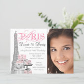 Pink Paris Sweet 16 Birthday Party Invitation (Standing Front)