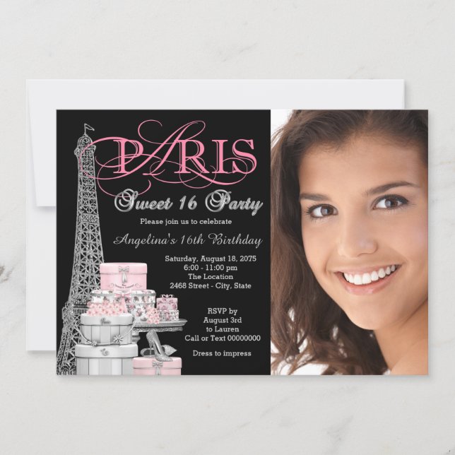 Pink Paris Sweet 16 Birthday Party Invitation (Front)