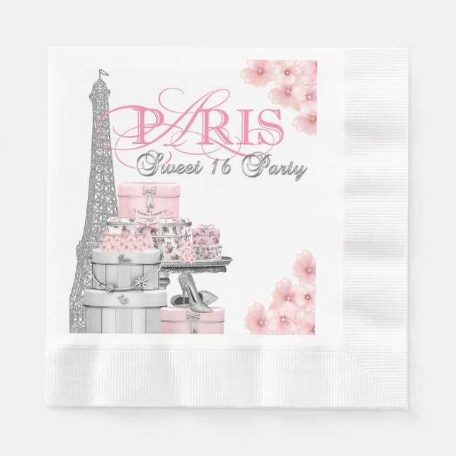 Pink Paris Sweet 16 Birthday Party Napkins (Front)