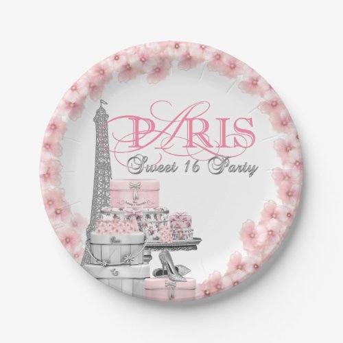 Pink Paris Sweet 16 Birthday Party Paper Plates