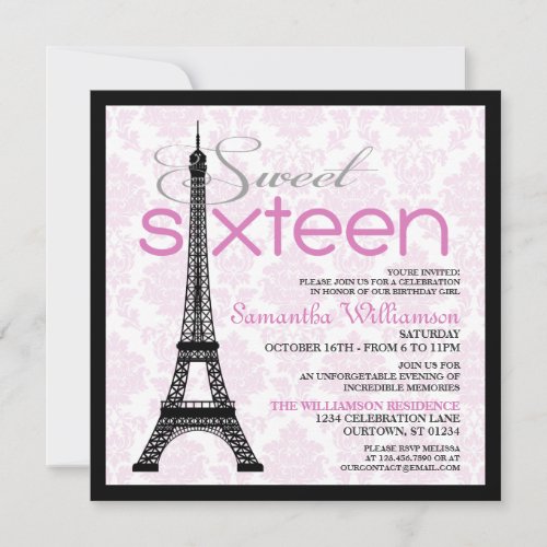 Pink Paris Sweet 16 Invitations