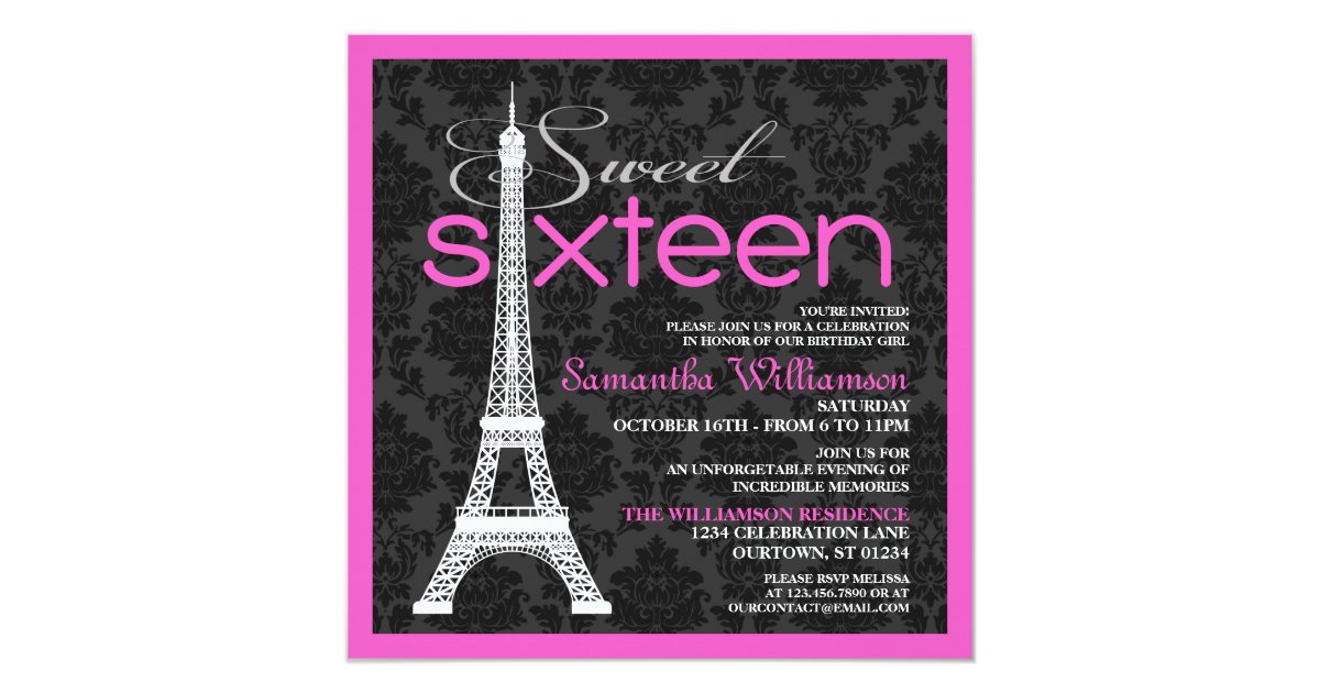 Pink Paris Sweet 16 Invitations