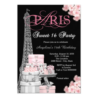 Pink Paris Sweet 16 Party Card
