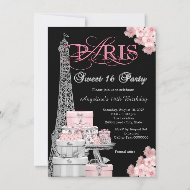 Pink Paris Sweet 16 Party Invitation (Front)