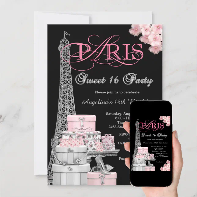 Pink Paris Sweet 16 Party Invitation Zazzle