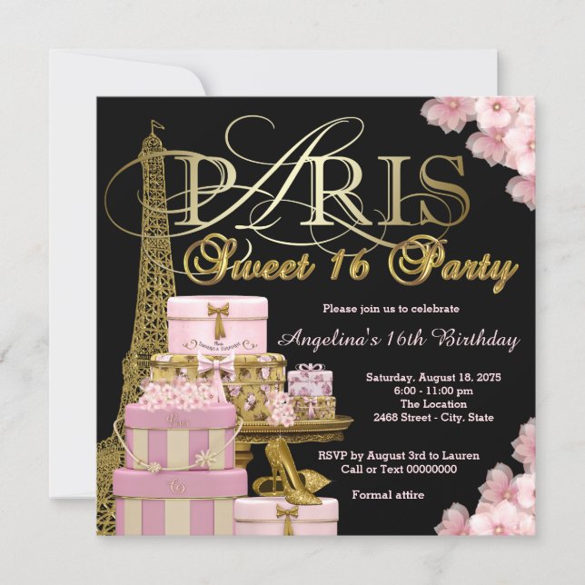 Pink Paris Sweet 16 Party Invitation (Front)