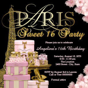 paris sweet 16 invitations