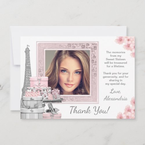 Pink Paris Sweet 16 Thank You Cards