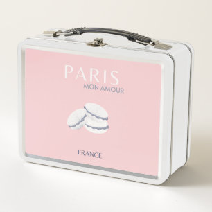 Pink Paris Travel Art Pastel Preppy Macarons Metal Lunch Box