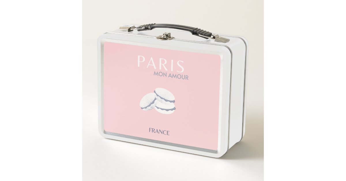 Pink Paris Travel Art Pastel Preppy Macarons Metal Lunch Box