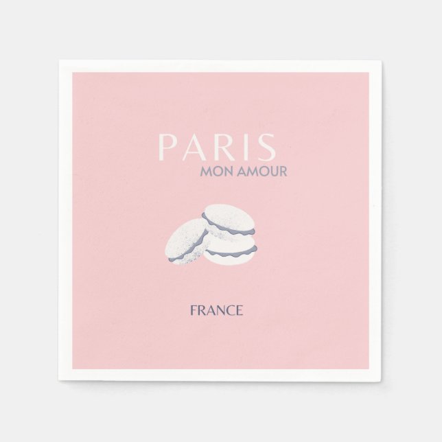 Pink Paris Travel Art Pastel Preppy Macarons  Napkins (Front)