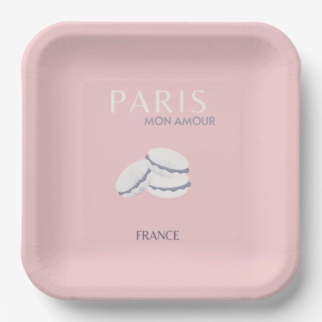 Pink Paris Travel Art Pastel Preppy Macarons  Paper Plates (Front)