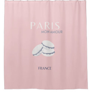 Pink Paris Travel Art Pastel Preppy Macarons Shower Curtain