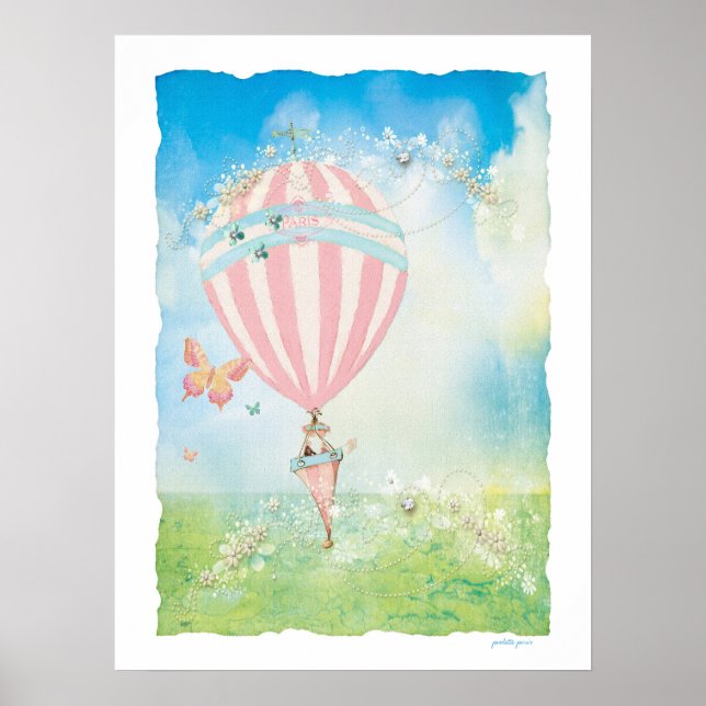 Pink Paris Watercolor D'Aire Balloon Poster (Front)
