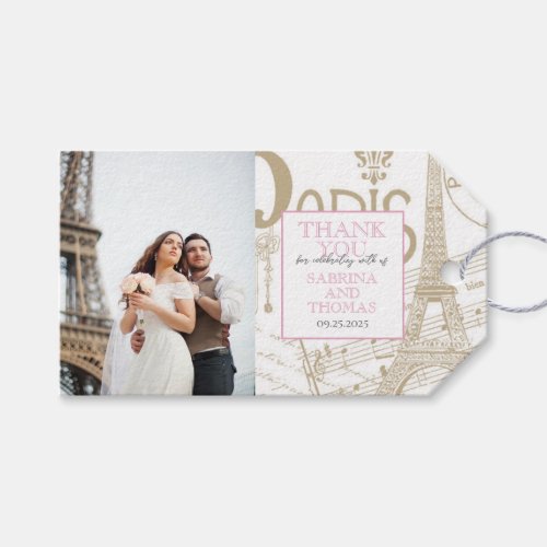Pink Paris Wedding Photo Gift Tags