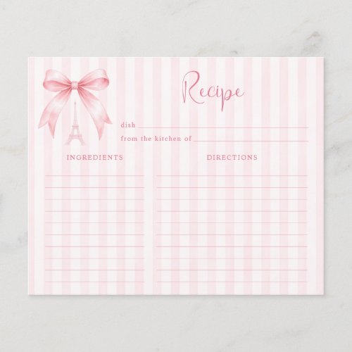 Pink Parisian Bridal Shower Recipe Card