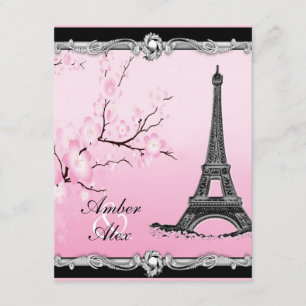 Pink Parisian Eiffel Tower Wedding Invitations