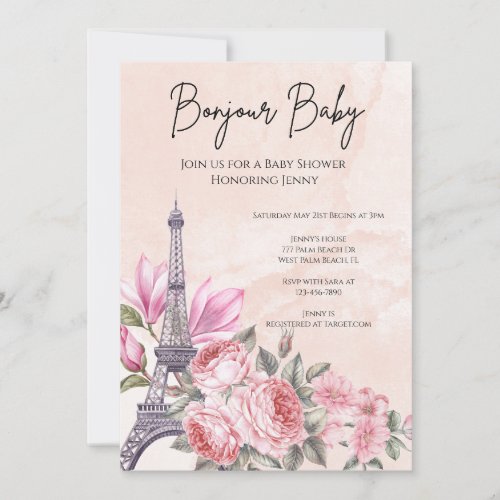 Pink Parisian French Eiffel Tower Baby Shower   Invitation
