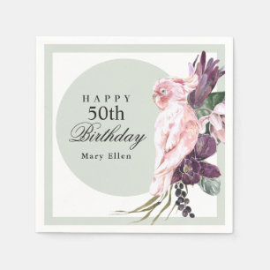 Pink Parrot Boho Botanical 50th Birthday Napkins