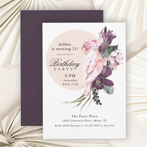 Pink Parrot Boho Tropical 21st Birthday Party Invitation