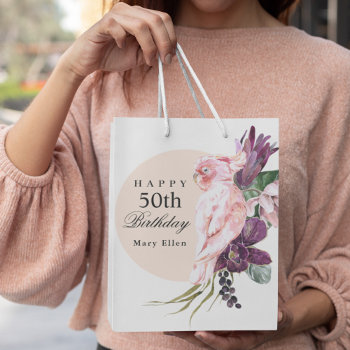 Pink Parrot Boho Tropical 50th Birthday Party Medium Gift Bag by DancingPelican at Zazzle