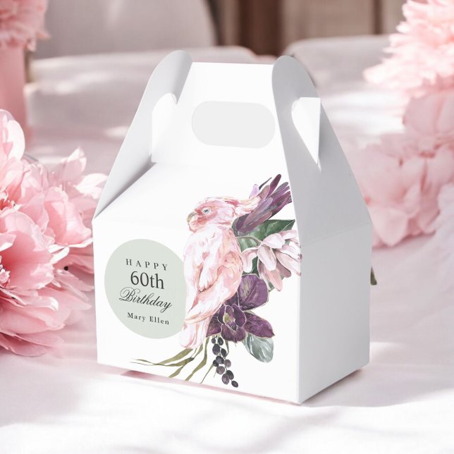 Pink Parrot Boho Tropical 60th Birthday Party Favor Boxes (Creator Uploaded)
