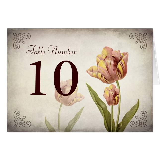 Pink Parrot Tulip Table Number Card (Front Horizontal)