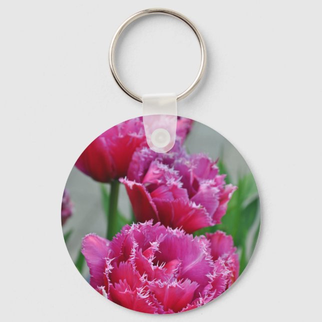 Pink parrot tulips keychain (Front)